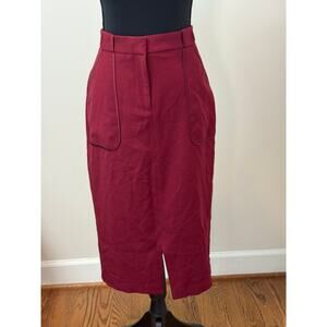 Eva Mendes Red Pencil Skirt with Front Pockets